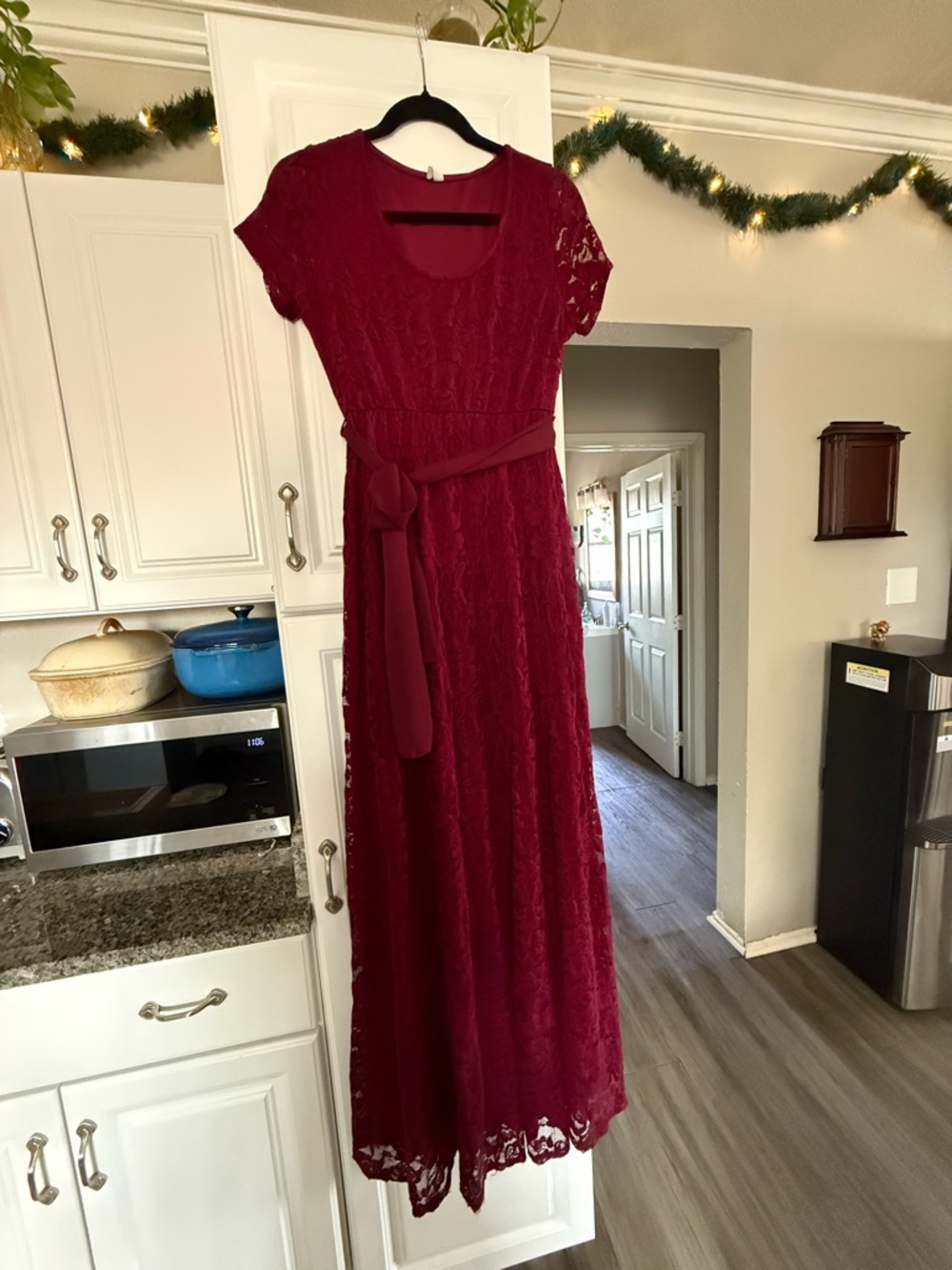 Pinkblush Burgundy Lace Maxi Dress with Tie Sash